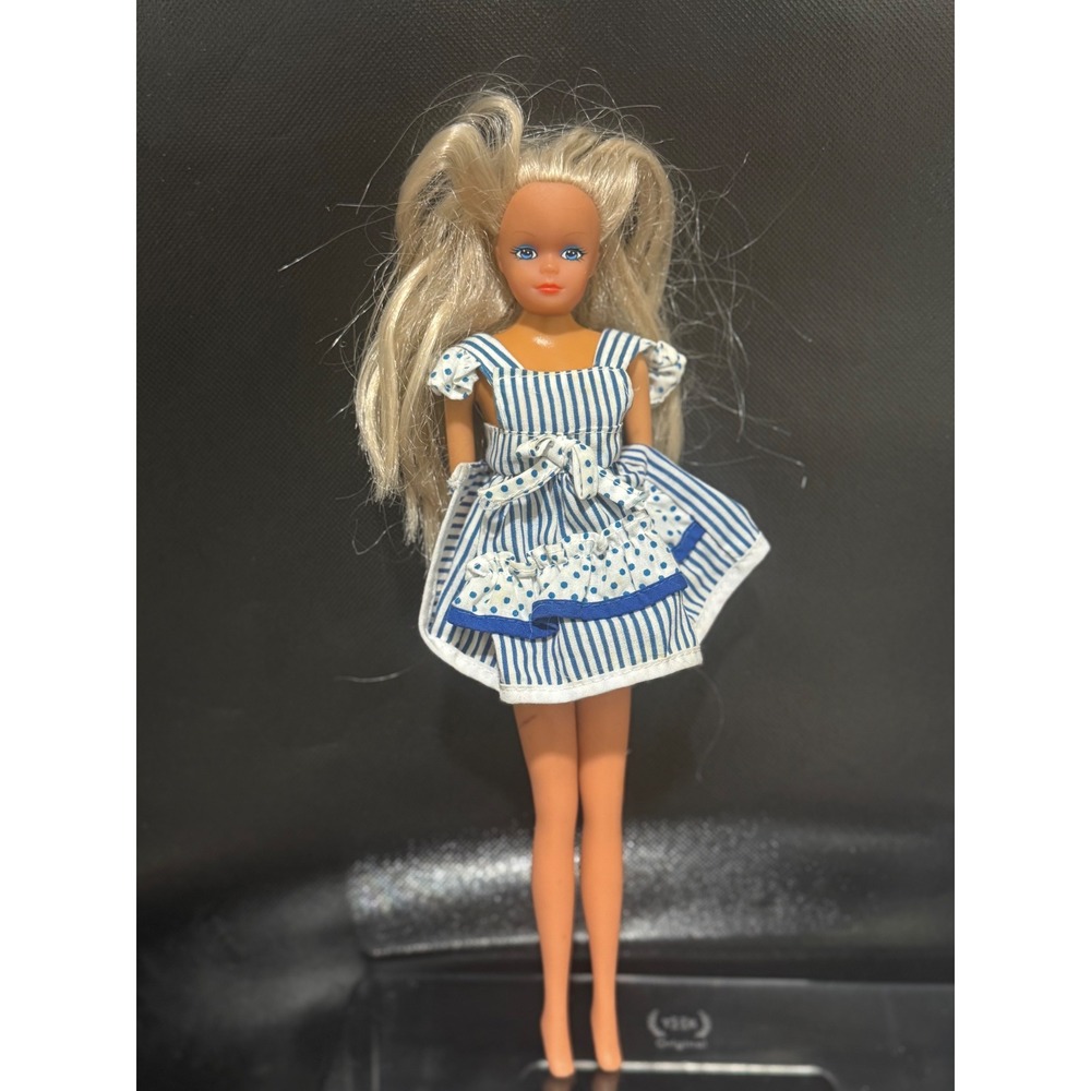 Vintage Simba Steffi Love Doll Blonde Blue White Striped‎ Polka Dot Dress Toy